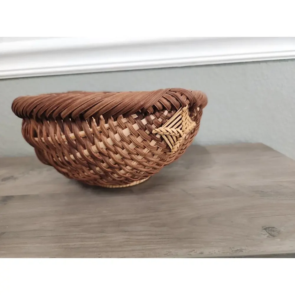 Handwoven Footed Oval Round Basket Natural Wicker Rustic Farmhouse Decor 12 Inch
